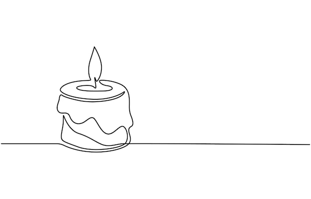Dibujo en línea continua de vela en llamas línea de contorno negra gráfico minimalista simple