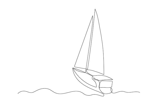 Dibujo de línea continua de un velero en el mar Arte minimalista