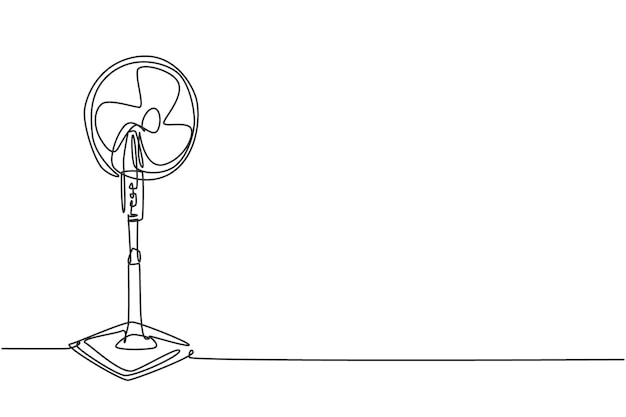 Vector un dibujo de línea continua de un ventilador eléctrico de pie, un electrodoméstico, una sala de estar eléctrica