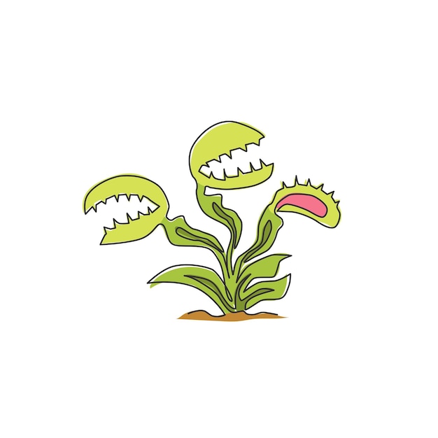 Un dibujo de línea continua Venus trampa de moscas decoración cartel de pared impresión Dionaea muscipula vector de diseño