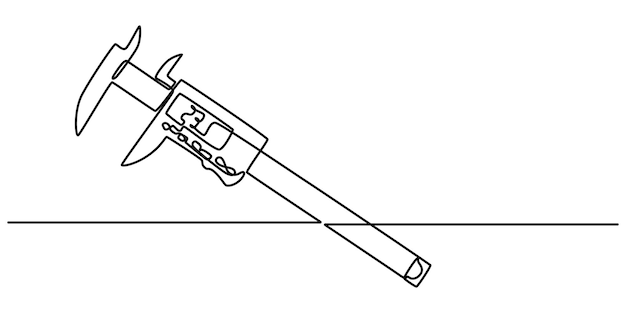 dibujo de una línea continua de Vernier sobre un fondo blanco Un dibujo de línea simple de un Calipe de Vernier