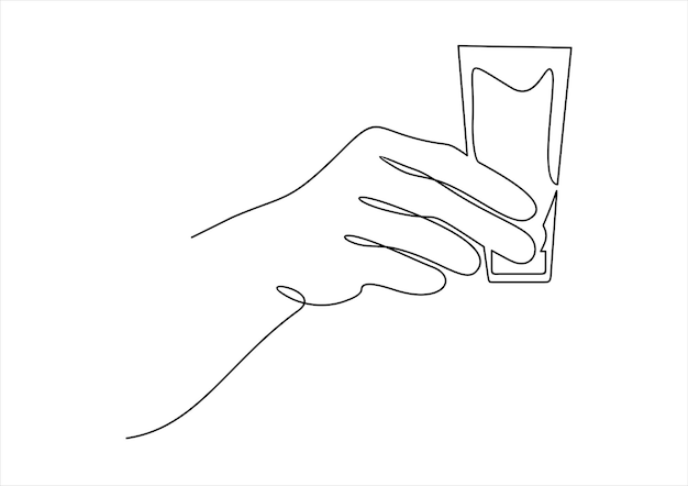 Dibujo de línea continua de vidrio de sujeción manual. Plantilla para su diseño. Vector