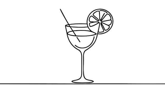 Dibujo de línea continua Vino con cóctel y limón aislado sobre fondo blanco Ilustración vectorial dibujada a mano