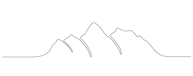 Un dibujo de línea continua de la vista superior del paisaje de la cordillera de los montajes en un estilo de contorno simple
