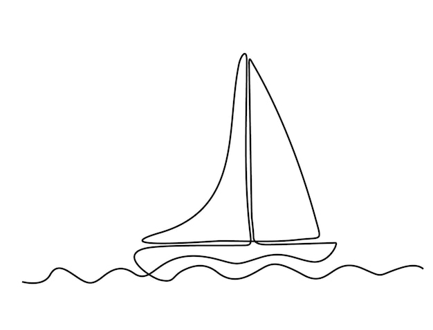 Dibujo de línea continua de un yate silueta abstracta de un velero plantilla para su diseño