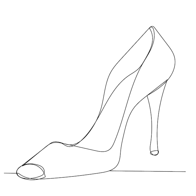 Un dibujo de línea continua de un zapato de mujer.