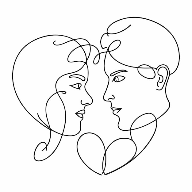 Dibujo en línea continuo de dos corazones arte conceptual de amor minimalista