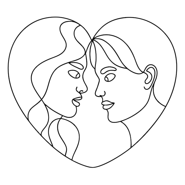 Dibujo en línea continuo de dos corazones arte conceptual de amor minimalista