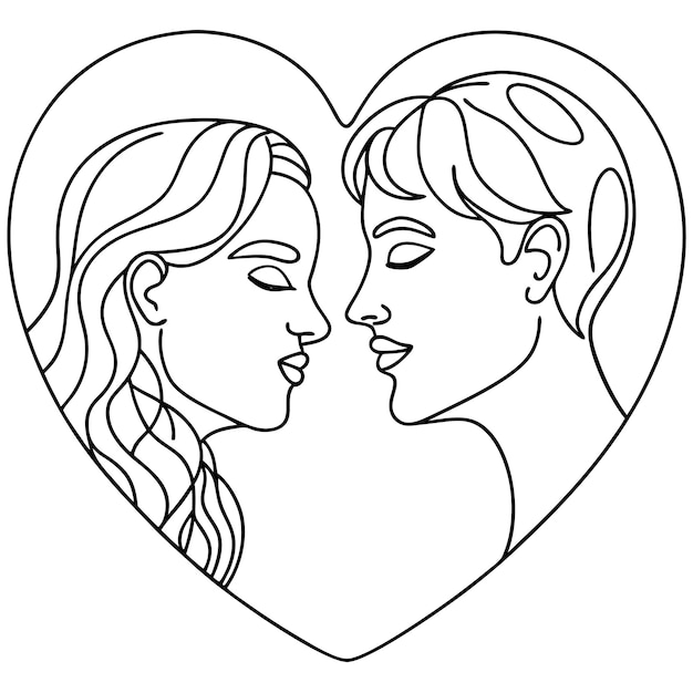 Dibujo en línea continuo de dos corazones arte conceptual de amor minimalista