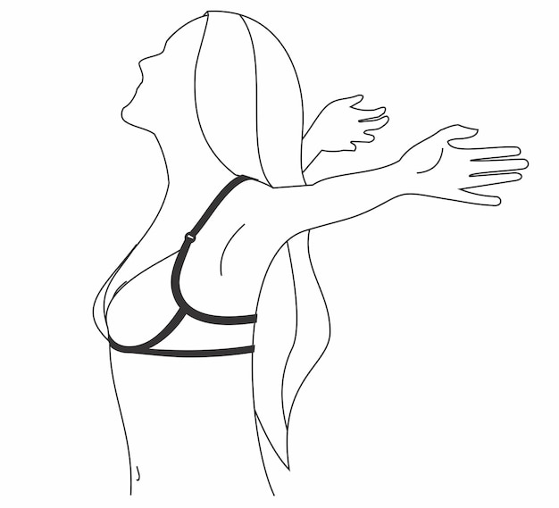 Dibujo de línea de cuerpo de mujer, figura femenina mínima, mujer con sujetador, brazos abiertos de wpman, silueta de mujer