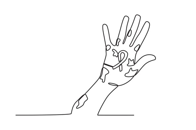 El dibujo en línea del Día Mundial de la Lepra con la mano de un leproso sosteniendo una cinta