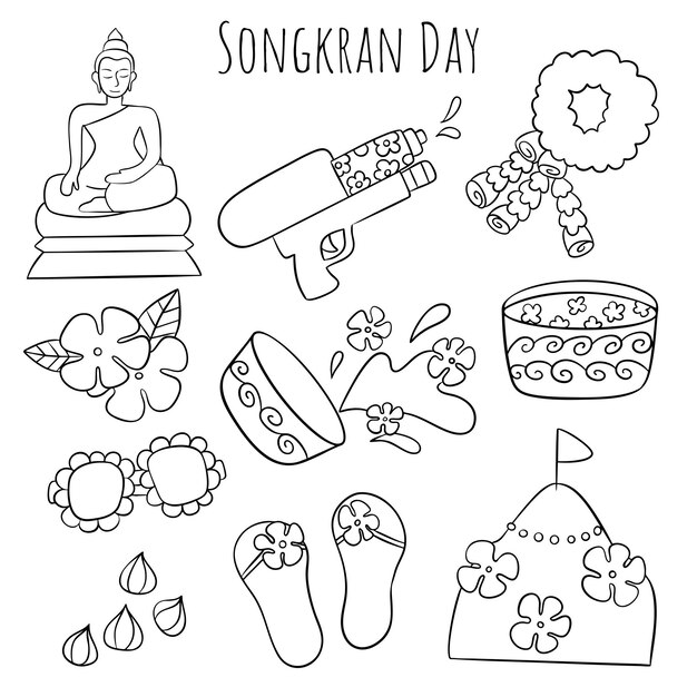 Dibujo de la línea del Día de Songkran