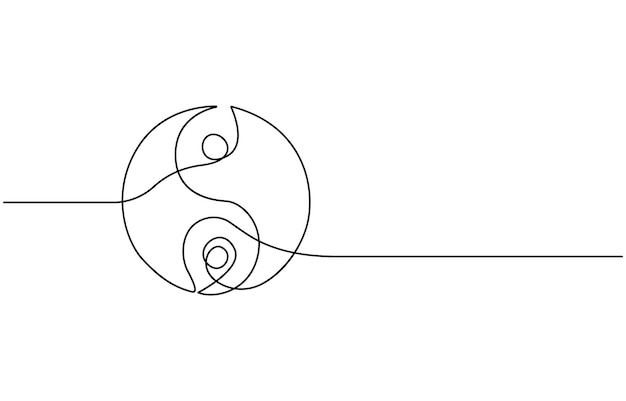 dibujo de línea editable continuo del símbolo Yin Yang dibujo de una línea del icono Yin Yang