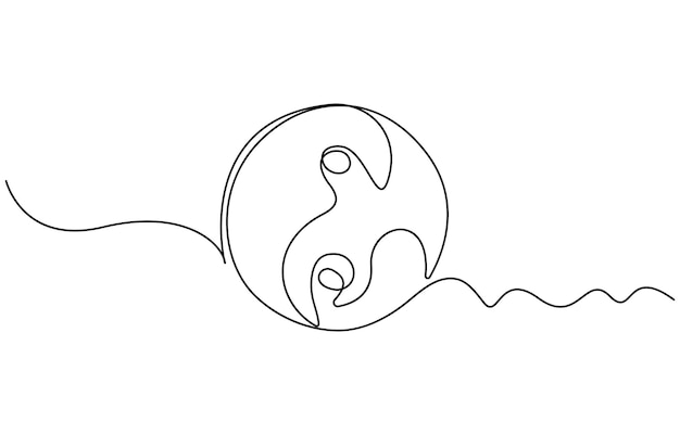 dibujo de línea editable continuo del símbolo Yin Yang dibujo de una línea del icono Yin Yang