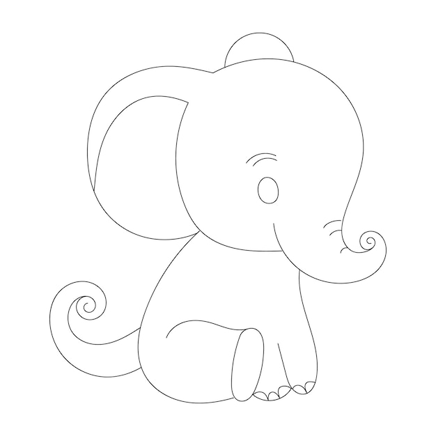 Vector dibujo de una línea de elefante con páginas para colorear