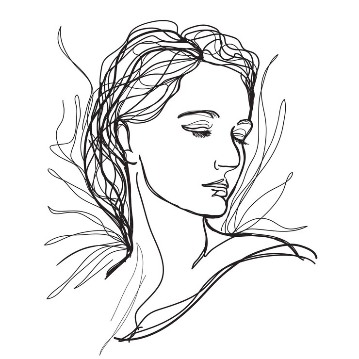 dibujo de la línea facial de la mujer retrato abstracto minimalista de la mujer ilustración vectorial