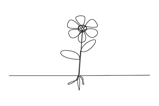 Dibujo de línea de flores Arte floral mínimo Contorno negro elegante Ilustración vectorial decorativa