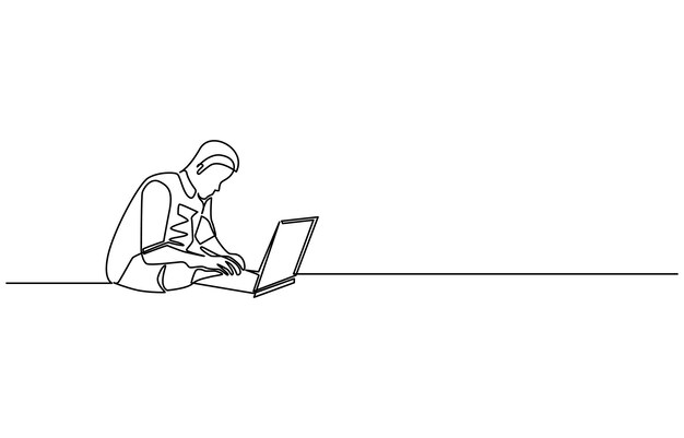 Un dibujo de línea de un gadget portátil dibujo continuo de una línea de una computadora portátil