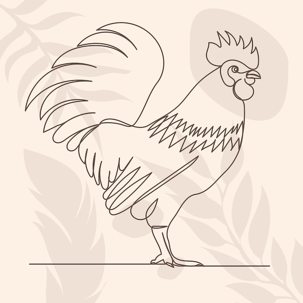 Dibujo de línea de gallo en vector de fondo abstracto aislado