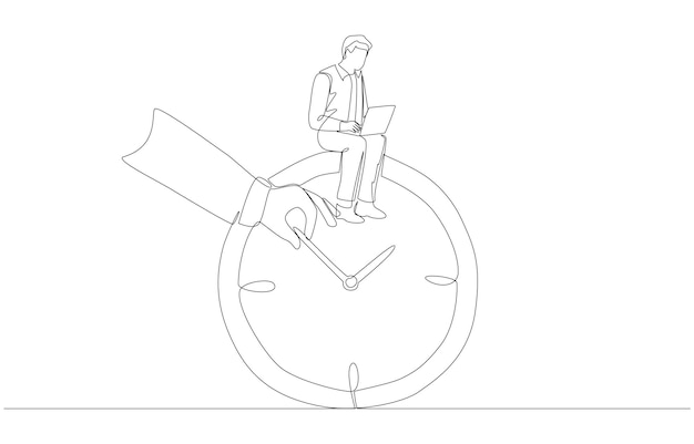 Un dibujo de línea del gerente de negocios moviendo la mano de los empleados reloj de trabajo concepto de trabajo flexible