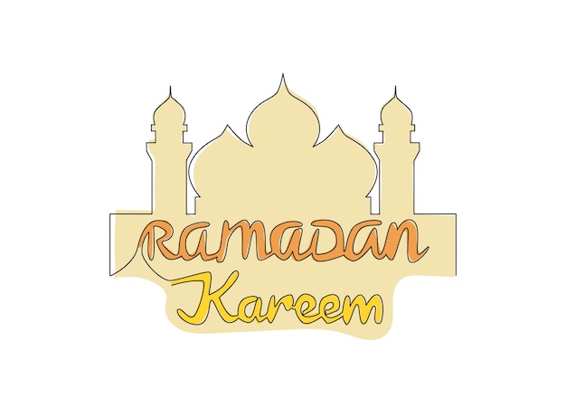 Dibujo de una línea de Happy Eid Al Fitr Mubarak y Ramadan Kareem concepto cartel de vacaciones islámicas