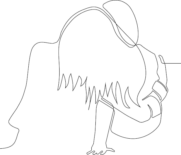 Dibujo de una línea del hombre abrazándolo a sí mismo minimalismo vectorial. Sola mano dibujada continua del hombre