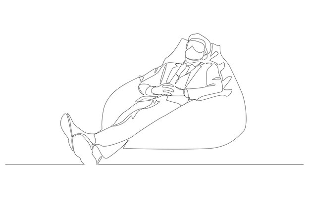 Un dibujo de línea de un hombre de negocios durmiendo en la sala de siesta de la oficina por un momento concepto de oficina moderna