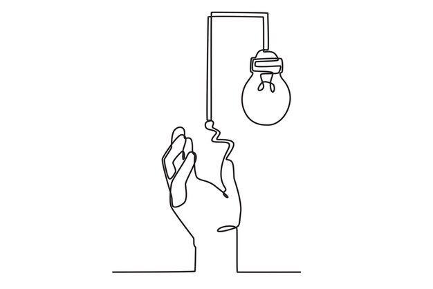 Un dibujo en línea de la Hora de la Tierra con una lámpara eléctrica electrocutada