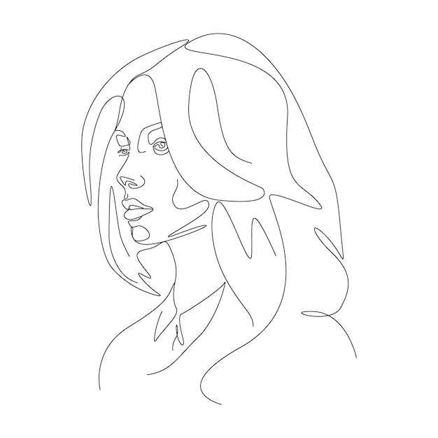 Dibujo de una línea ilustración de cara de mujer minimalista en estilo de arte lineal