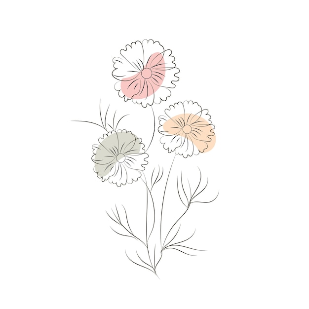 dibujo de una línea ilustración de flor minimalista en estilo de arte lineal