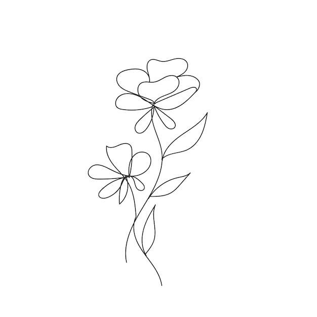 Vector dibujo de una línea ilustración de flor minimalista en estilo de arte lineal