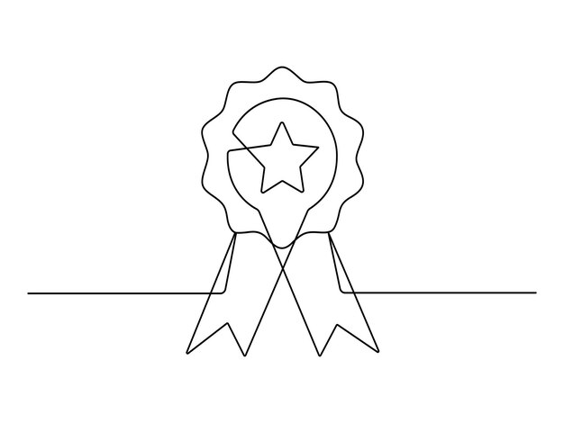 Un dibujo en línea de la insignia del premio a la mejor calidad con ilustración vectorial de la medalla ganadora de la estrella de oro