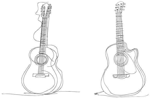 Vector un dibujo de una línea de un instrumento musical de guitarra de cuerdas