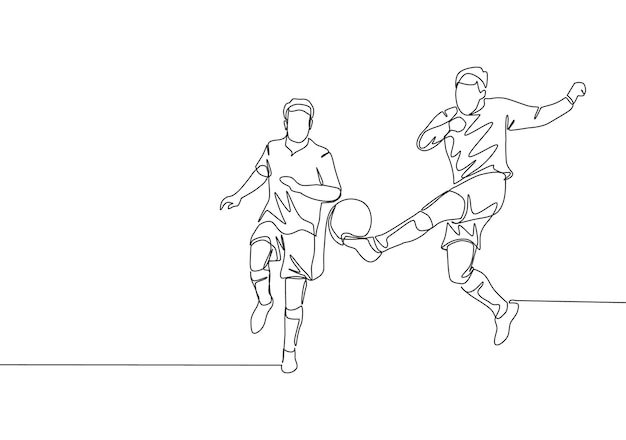 Dibujo de una línea de jugador de fútbol haciendo despeje de balón para mantener su área a salvo del ataque del oponente