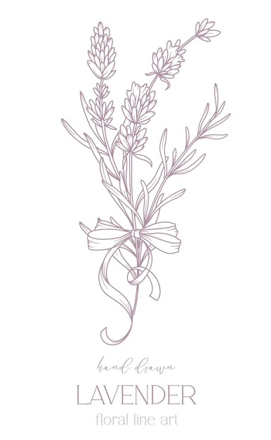 Dibujo de línea de lavanda Buquetes florales en blanco y negro Página de colorear de flores Arte de línea floral