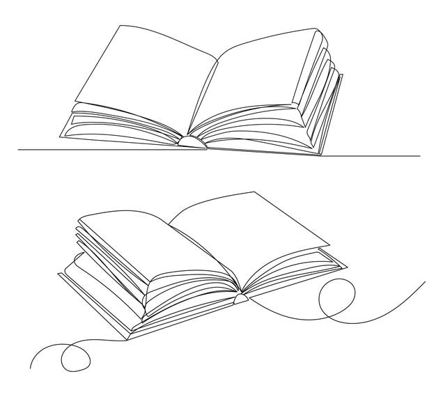 Dibujo de una línea de libro abierto