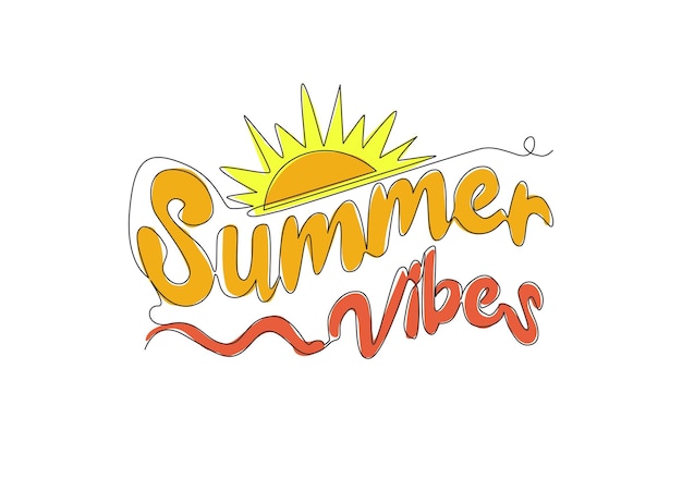 Dibujo de una línea de linda cita de tipografía inspiradora motivacional Cartel de Summer Vibes Holiday