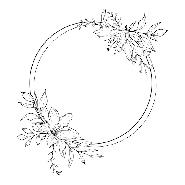 Dibujo de línea de lirio Marcos florales en blanco y negro Arte de línea floral
