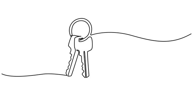 Un dibujo de una línea de una llave grande aislada en un fondo blanco continuo un dibujo de líneas de llaves