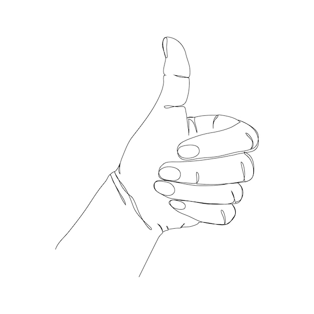 Dibujo de una línea de mano que muestra una gran señal Dedo de línea continua hacia arriba Ilustración vectorial dibujada a mano