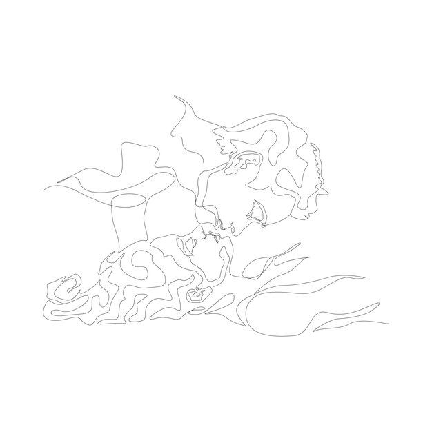 un dibujo de línea minimalista Pareja besándose ilustración de cara