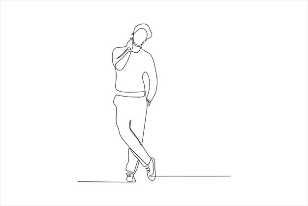 Un dibujo de línea minimalista de una persona de pie casualmente sosteniendo su teléfono