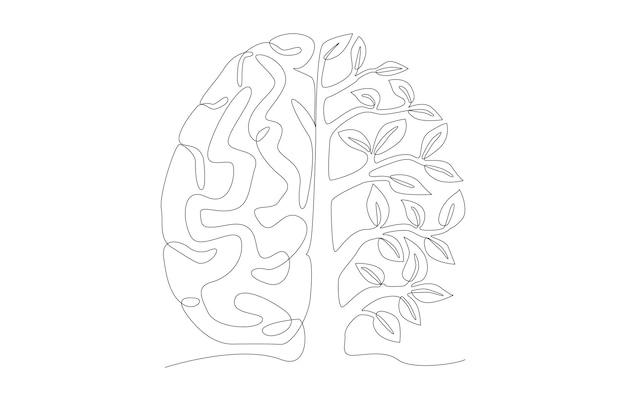 Un dibujo de línea de mitad cerebro humano y mitad árbol generoso visión ecológica