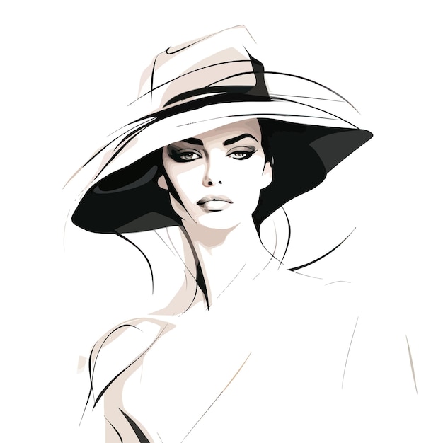 Vector dibujo de una línea de mujer elegante vector arte moderno