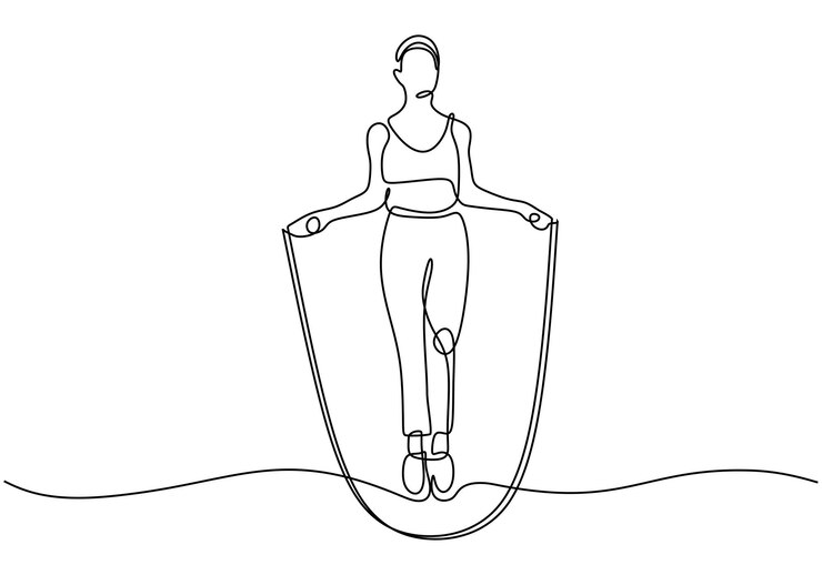 Dibujo de una línea mujer saltando tema deportivo Vector de ilustración dibujada a mano continua Trazo editable