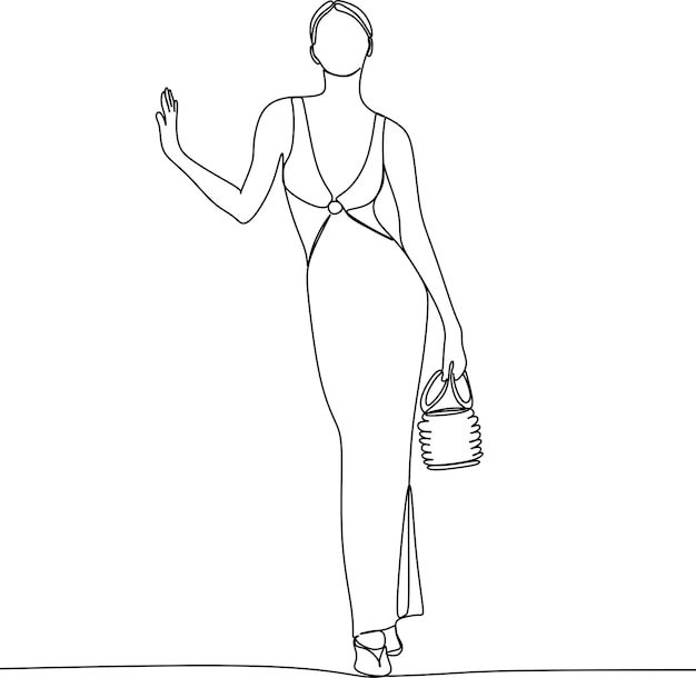Dibujo de una línea de una mujer con un vestido.