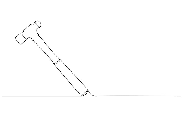 dibujo de una línea de un objeto vectorial aislado martillo construcción del martillo línea única continua