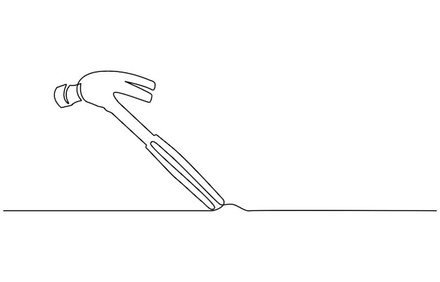 dibujo de una línea de un objeto vectorial aislado martillo construcción del martillo línea única continua