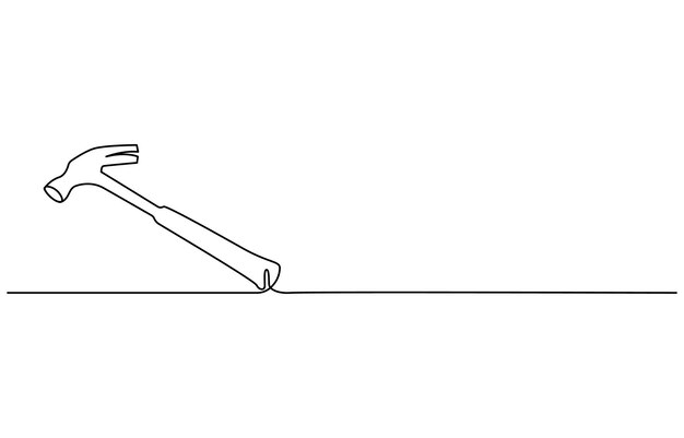 dibujo de una línea de un objeto vectorial aislado martillo construcción del martillo línea única continua