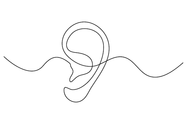 Dibujo de una línea de un oído humano que representa la audición y el sonido